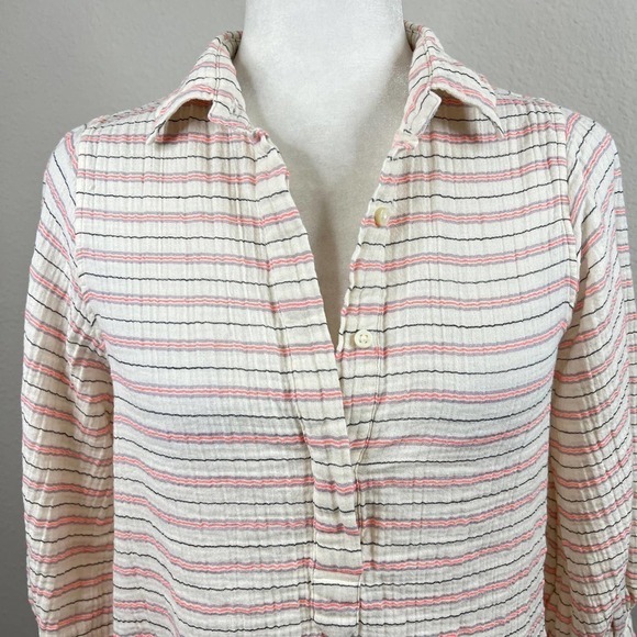 Ann Mashburn Knit Blouse Women's S Pink Stripe V-neck Relaxed Balloon Sleeves - Picture 2 of 8